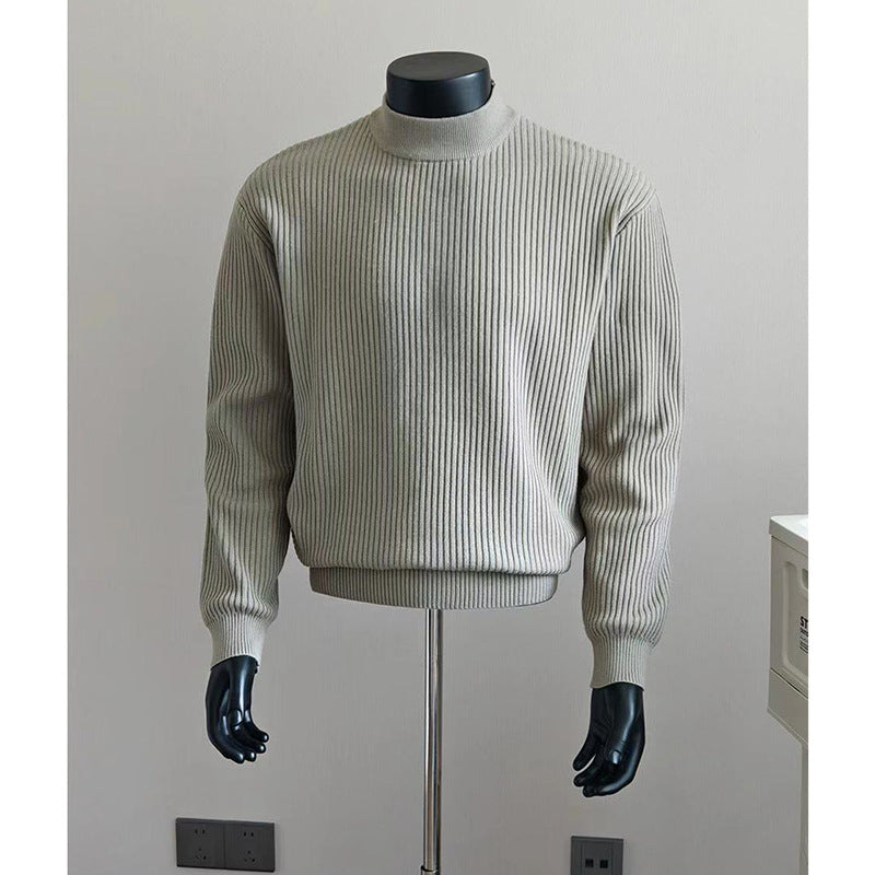 Ribbed Knitted Half High Collar Sweater
