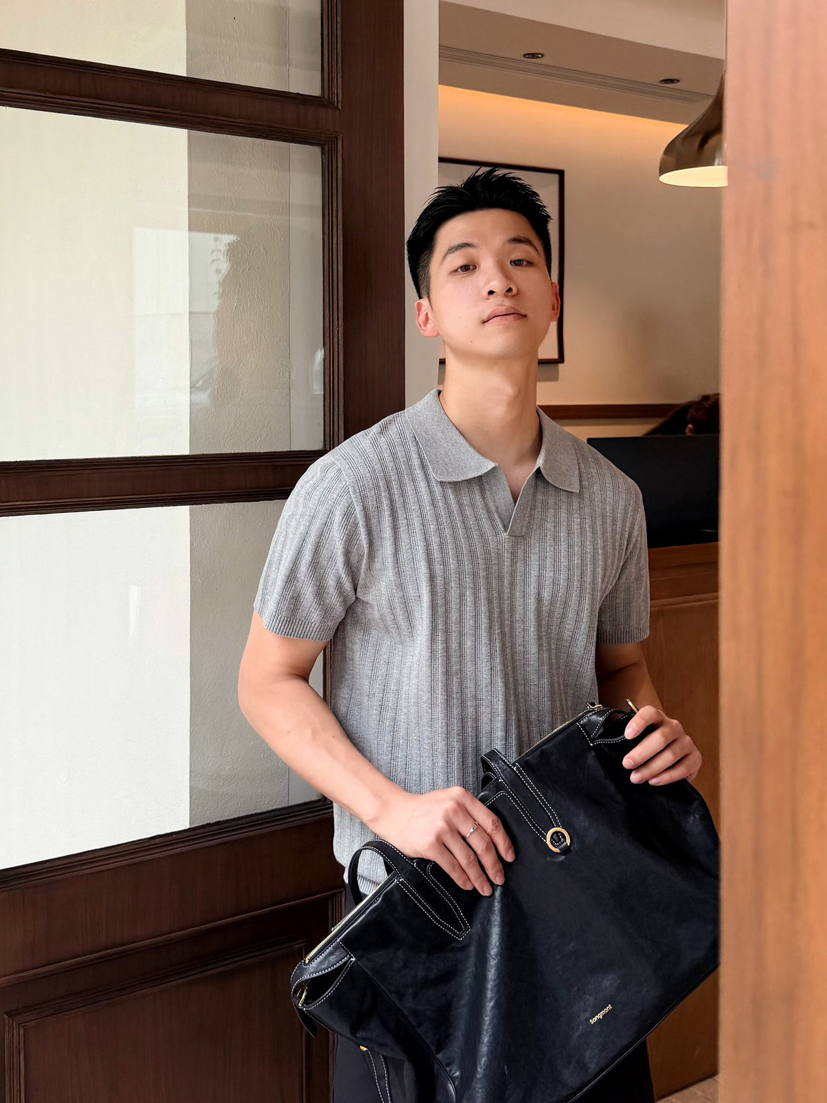 Textured Knitted Polo Shirt