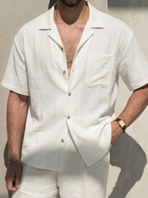Linen Cuban Collar Short Sleeve Shirt