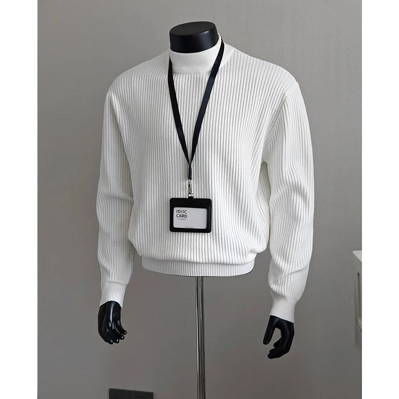 Ribbed Knitted Half High Collar Sweater