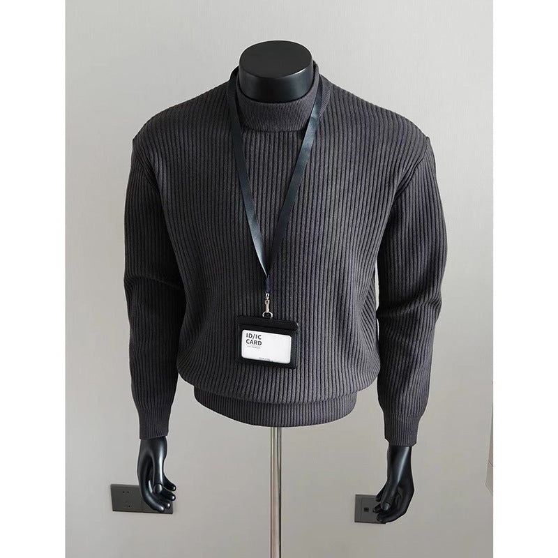 Ribbed Knitted Half High Collar Sweater