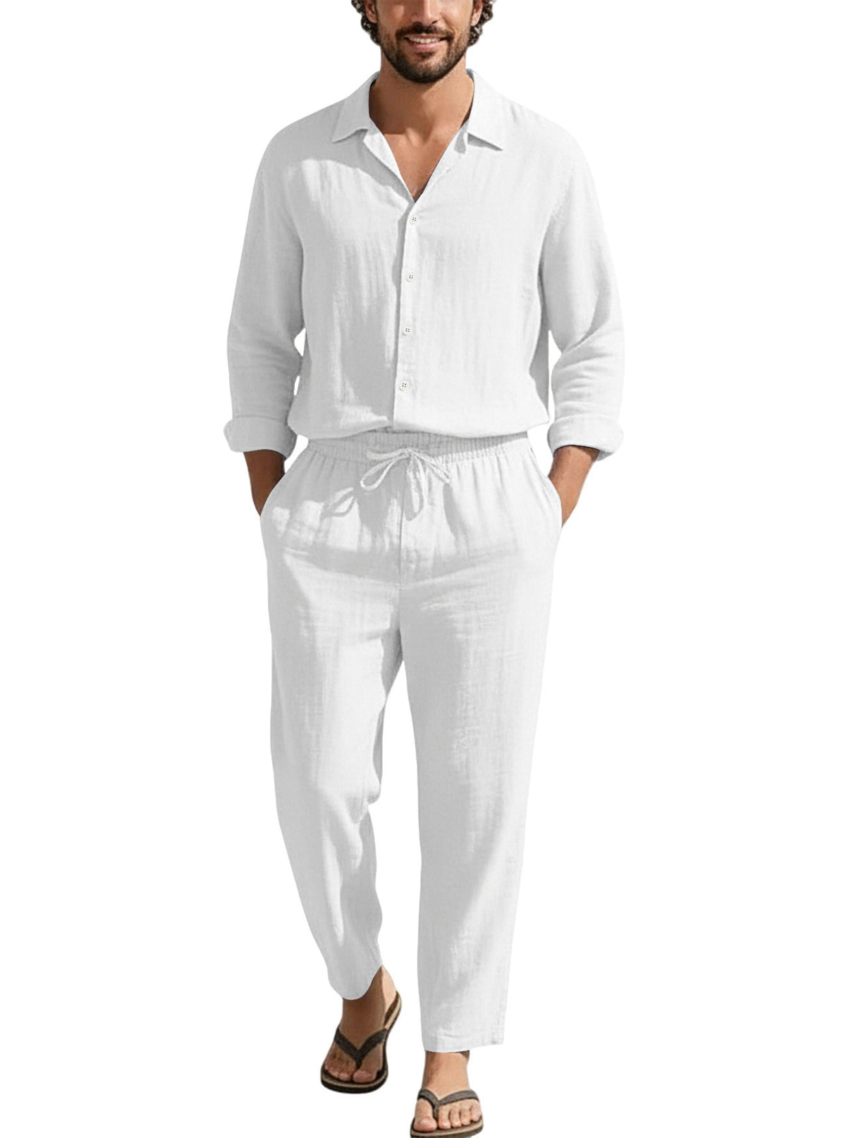 Casual Linen Shirt and Trousers Set