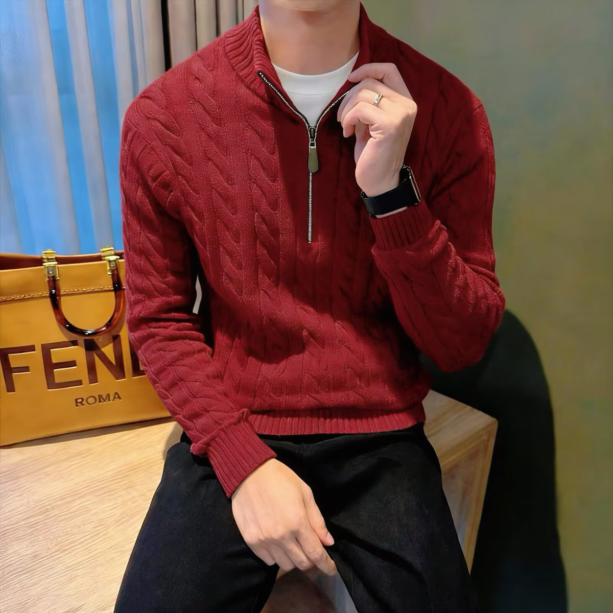 Men's Cable Knit Half-Zip Sweater