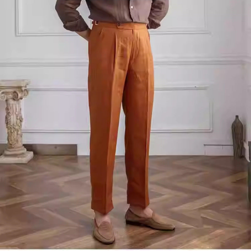 Men's Linen Straight High-Waisted Casual Pants | PolarNut