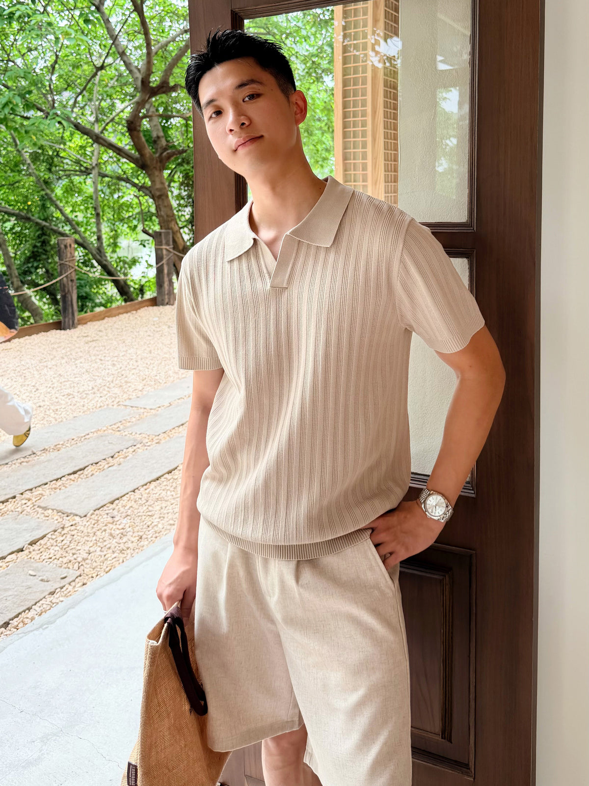 Textured Knitted Polo Shirt