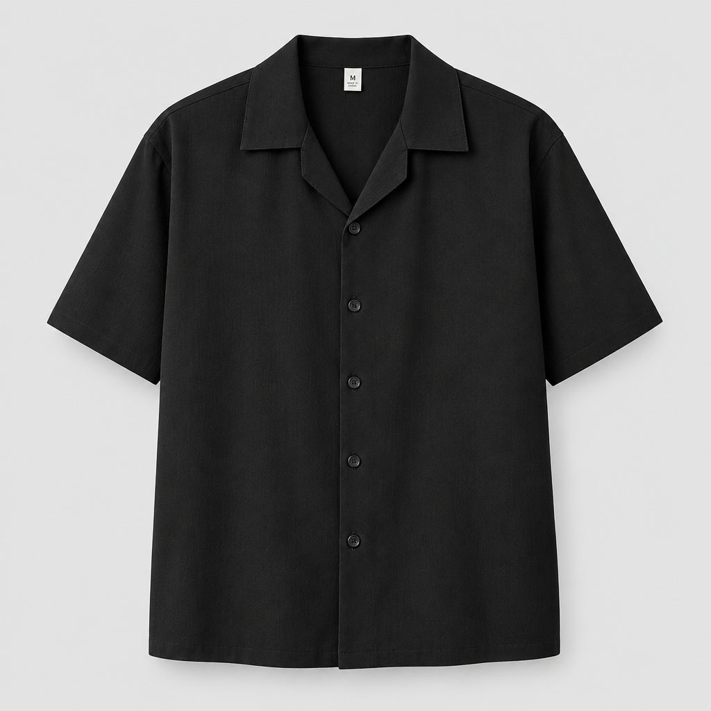 Mens Cuban Collar Pleated Shirt