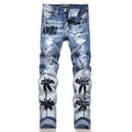 Embroidered Ripped Slim Fit Jeans