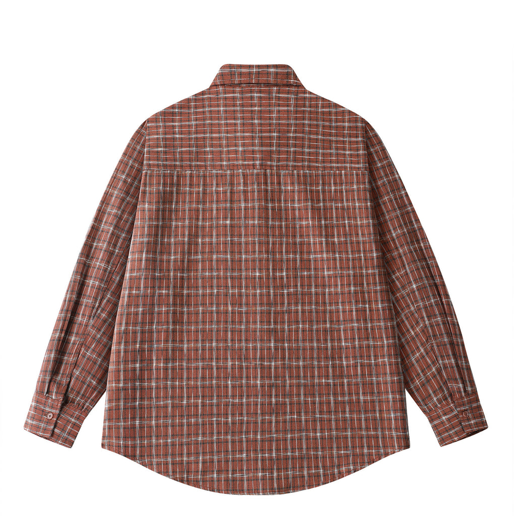 Wide-cut washed check shirt