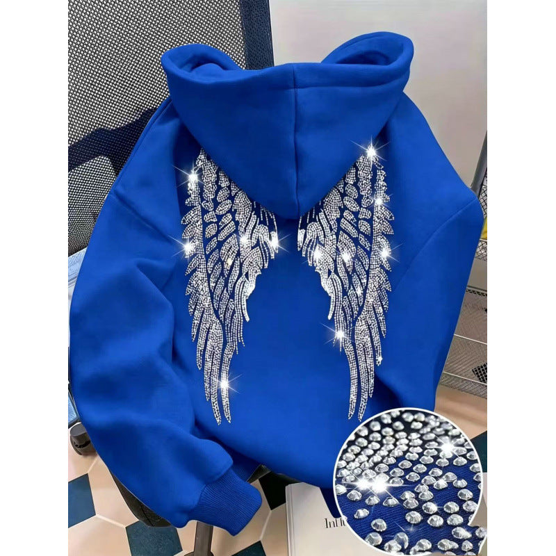 Rhinestone Wings Hoodie Long Sleeve Pullover | PolarNut