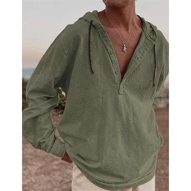 Cotton Linen Hooded Shirt
