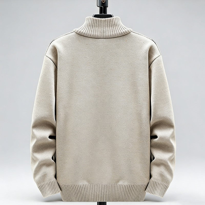 Men's Fleece Lined Stand Collar Cardigan Sweater