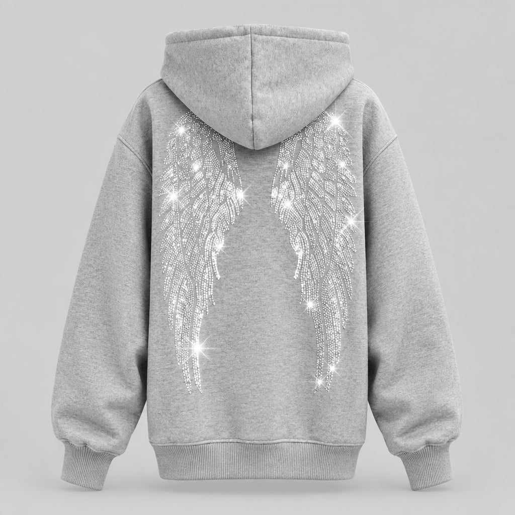 Rhinestone Wings Hoodie Long Sleeve Pullover | PolarNut