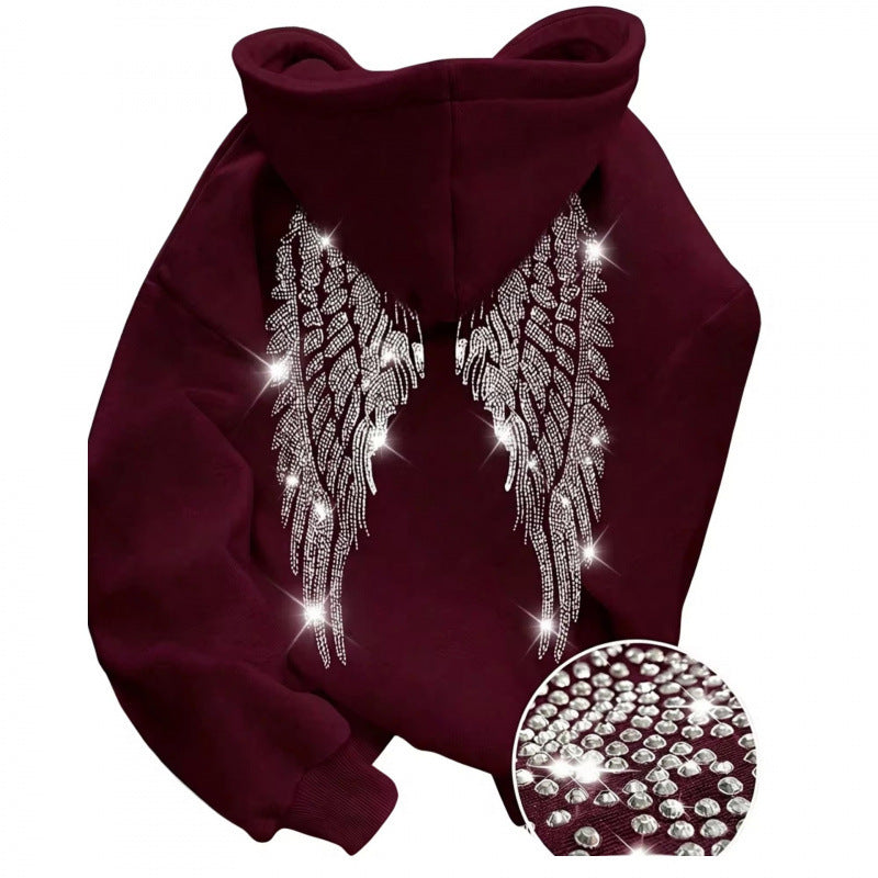 Rhinestone Wings Hoodie Long Sleeve Pullover | PolarNut