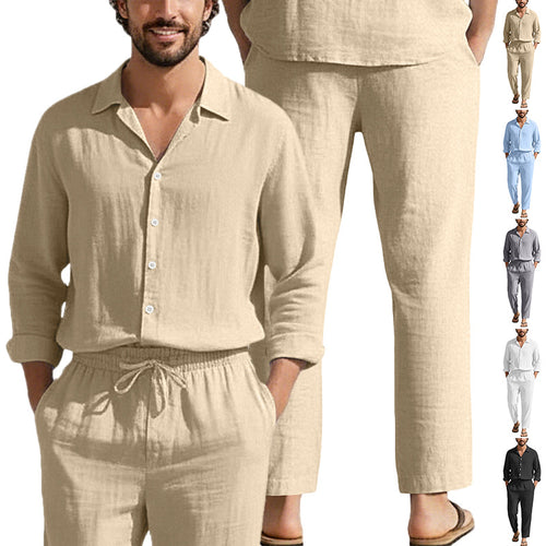Casual Linen Shirt and Trousers Set