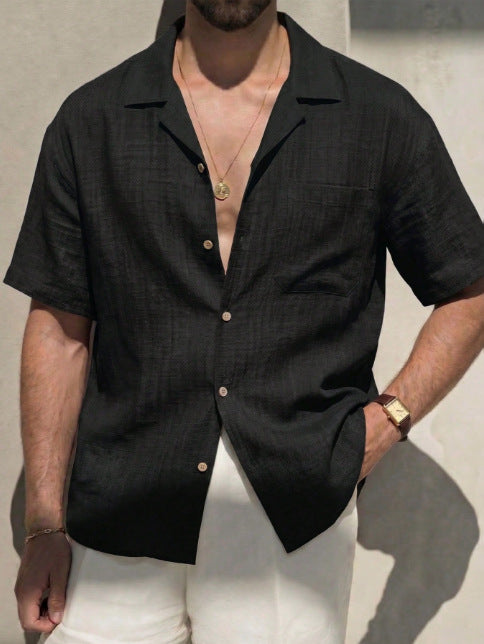 Linen Cuban Collar Short Sleeve Shirt