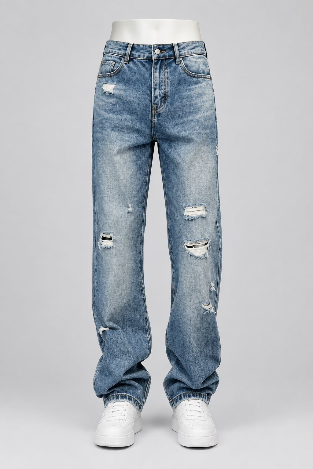 Slim-Fit Ripped Denim Pants | PolarNut
