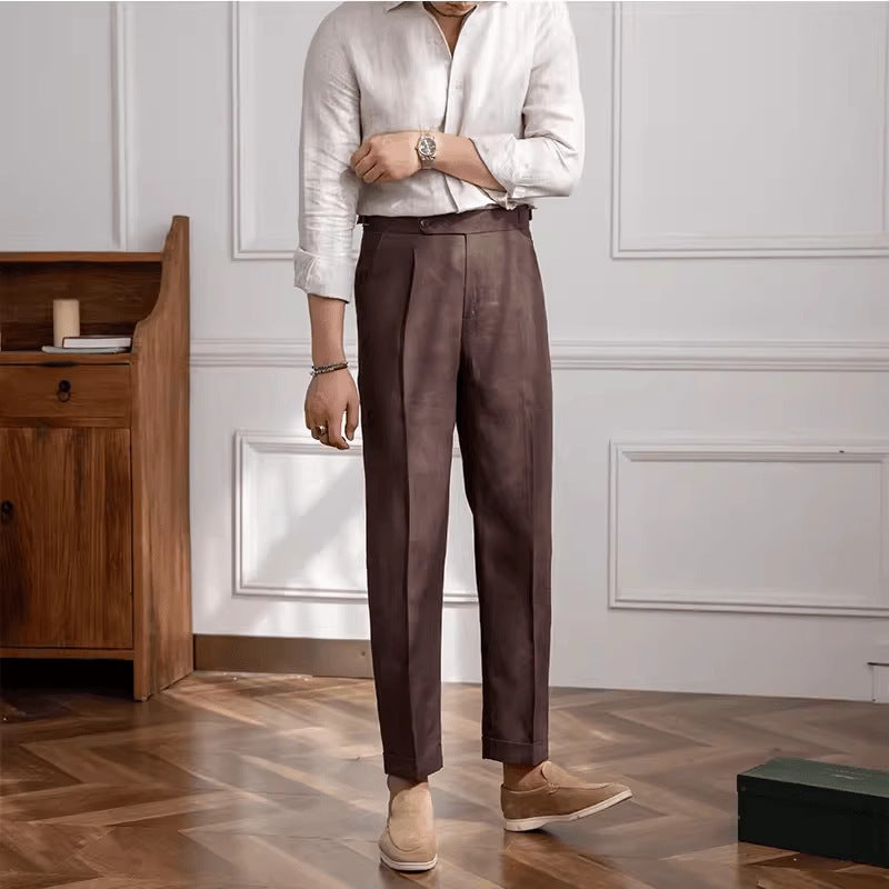 Men's Linen Straight High-Waisted Casual Pants | PolarNut