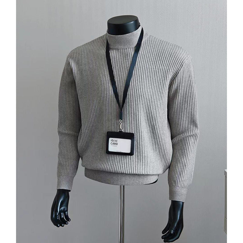 Ribbed Knitted Half High Collar Sweater