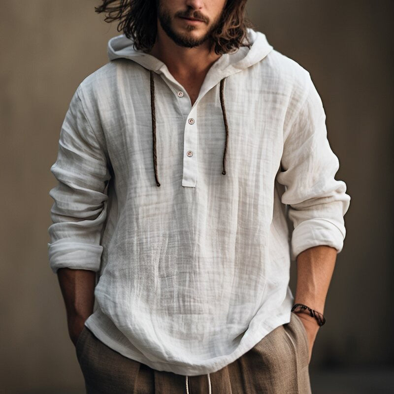 Cotton Linen Hooded Shirt