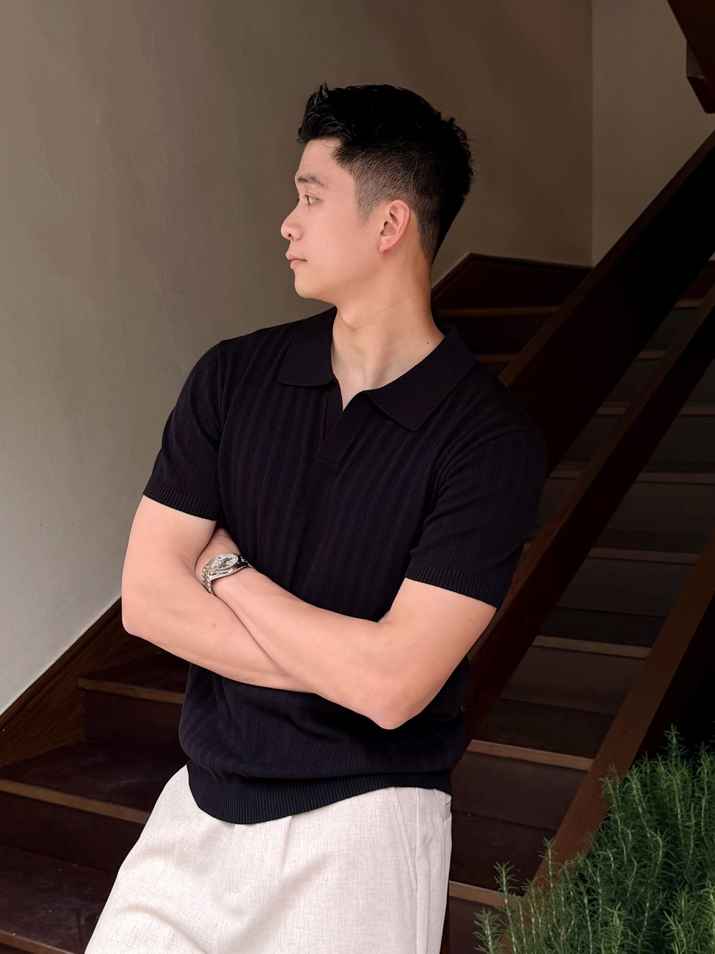 Textured Knitted Polo Shirt