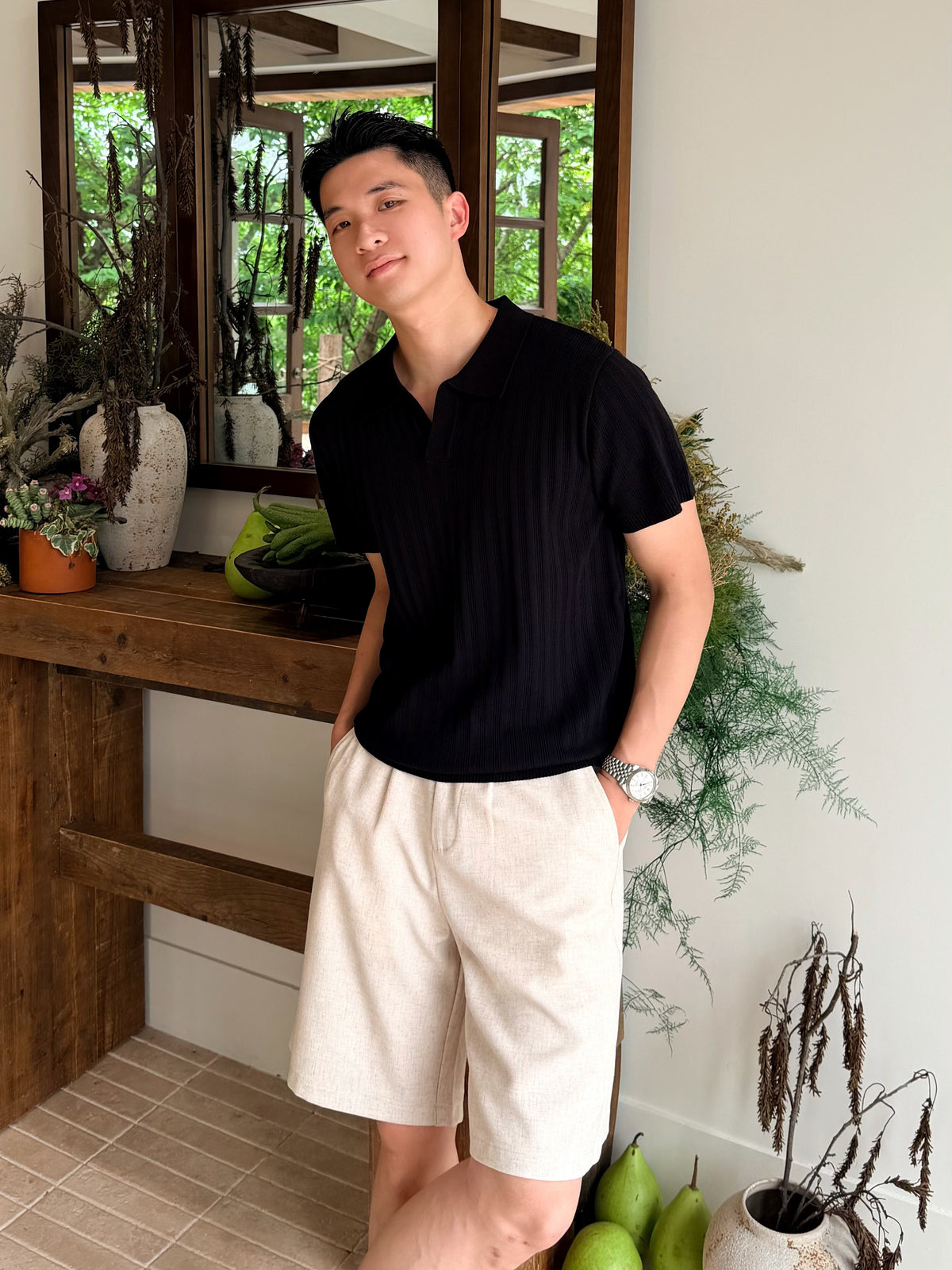 Textured Knitted Polo Shirt