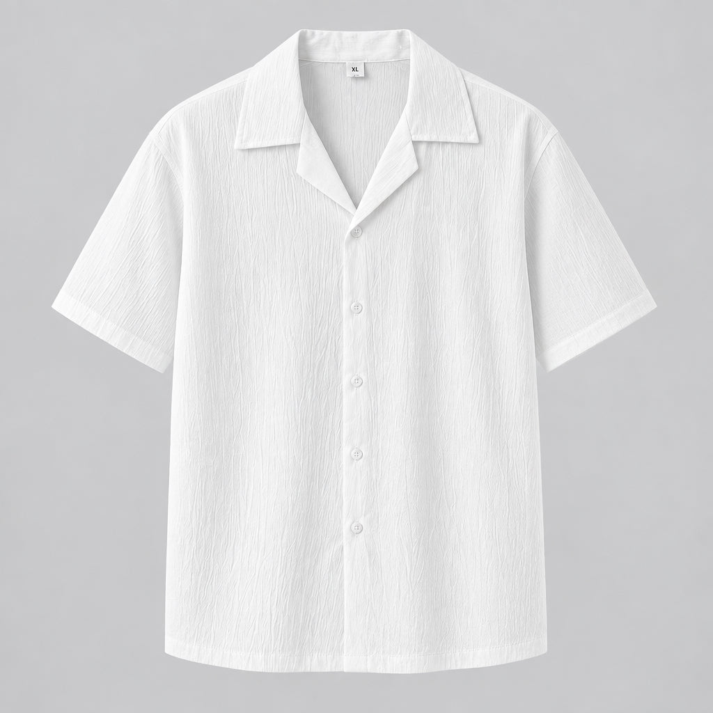 Mens Cuban Collar Pleated Shirt