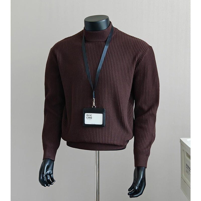 Ribbed Knitted Half High Collar Sweater