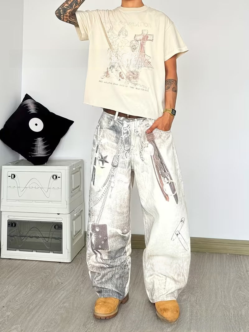 Cowboy Men's  Graffiti Oil Painting Printed Loose | PolarNut