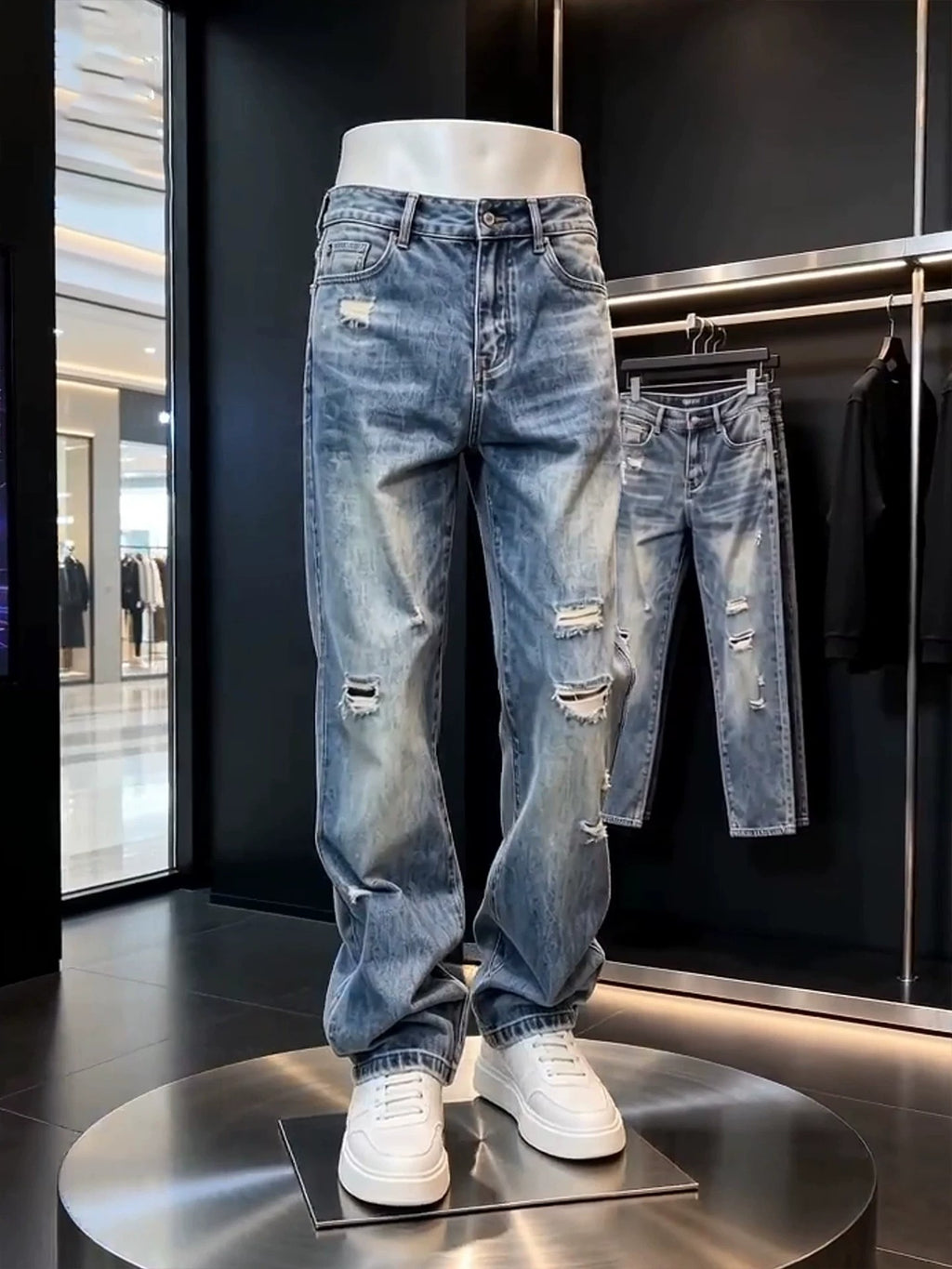 Slim-Fit Ripped Denim Pants | PolarNut