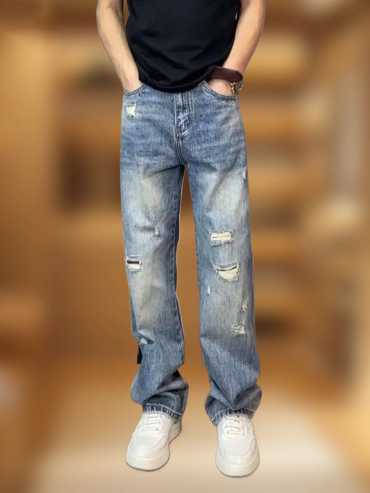 Slim-Fit Ripped Denim Pants | PolarNut