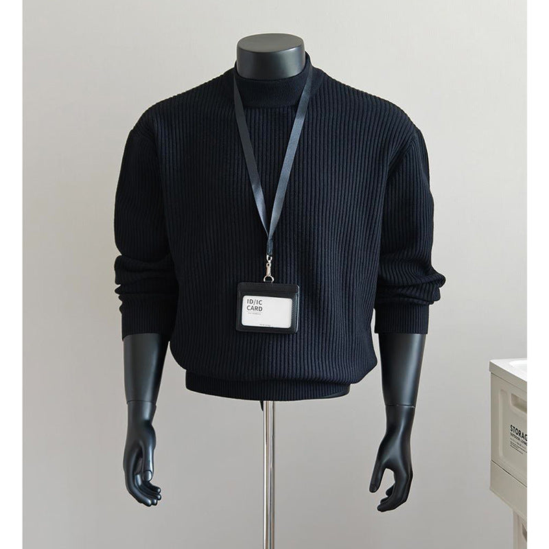 Ribbed Knitted Half High Collar Sweater