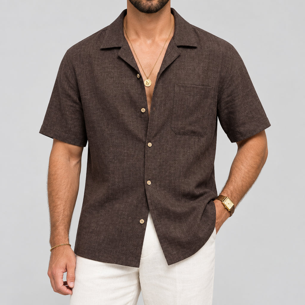 Linen Cuban Collar Short Sleeve Shirt