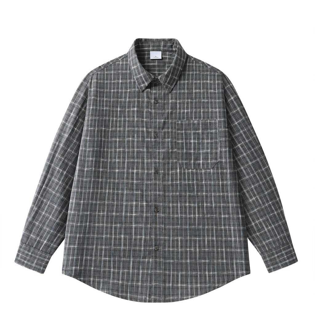 Wide-cut washed check shirt
