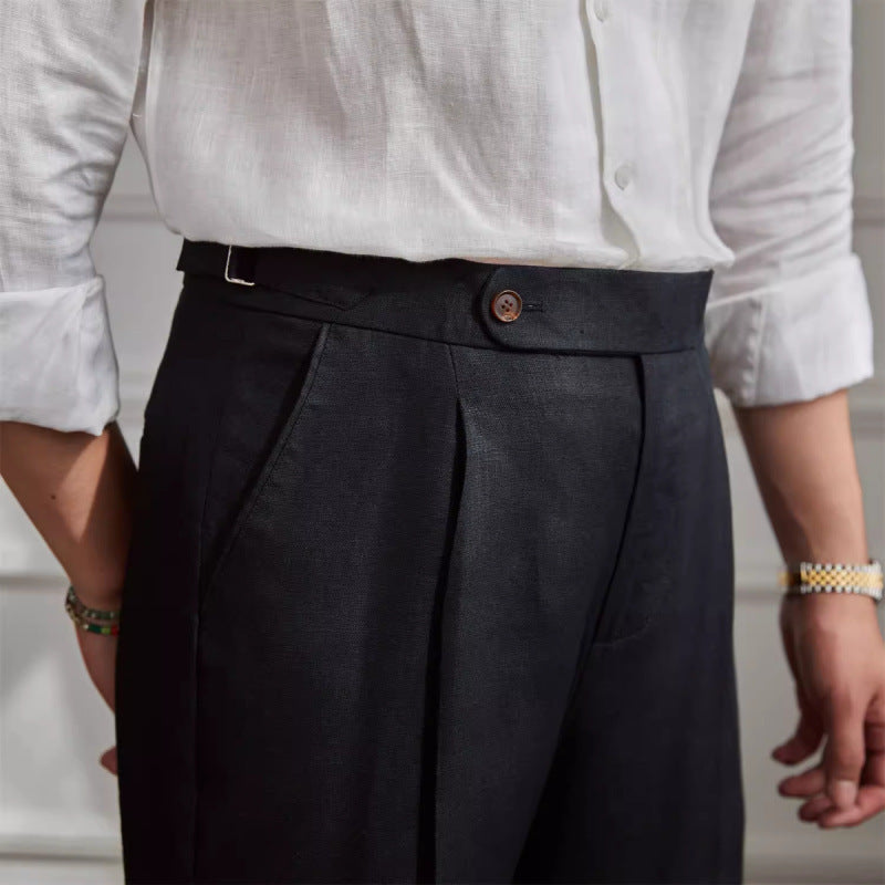 Men's Linen Straight High-Waisted Casual Pants | PolarNut