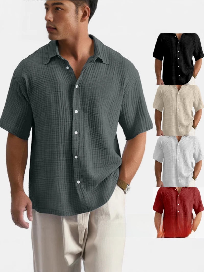 Men's Loose Fit Cotton Short Sleeve Shirt