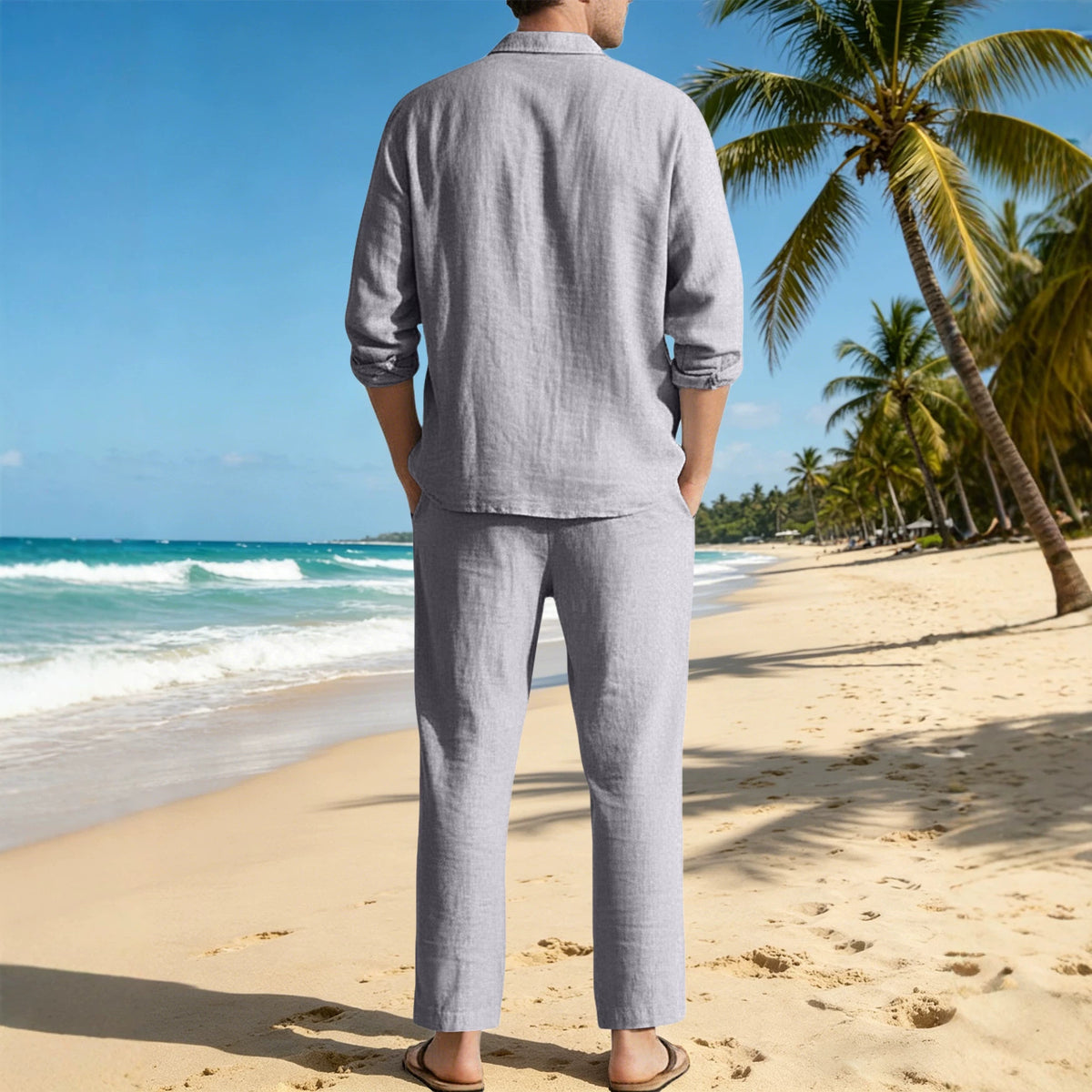 Casual Linen Shirt and Trousers Set