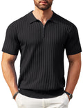 Mens Zipper Ribbed Knit Polo Shirt