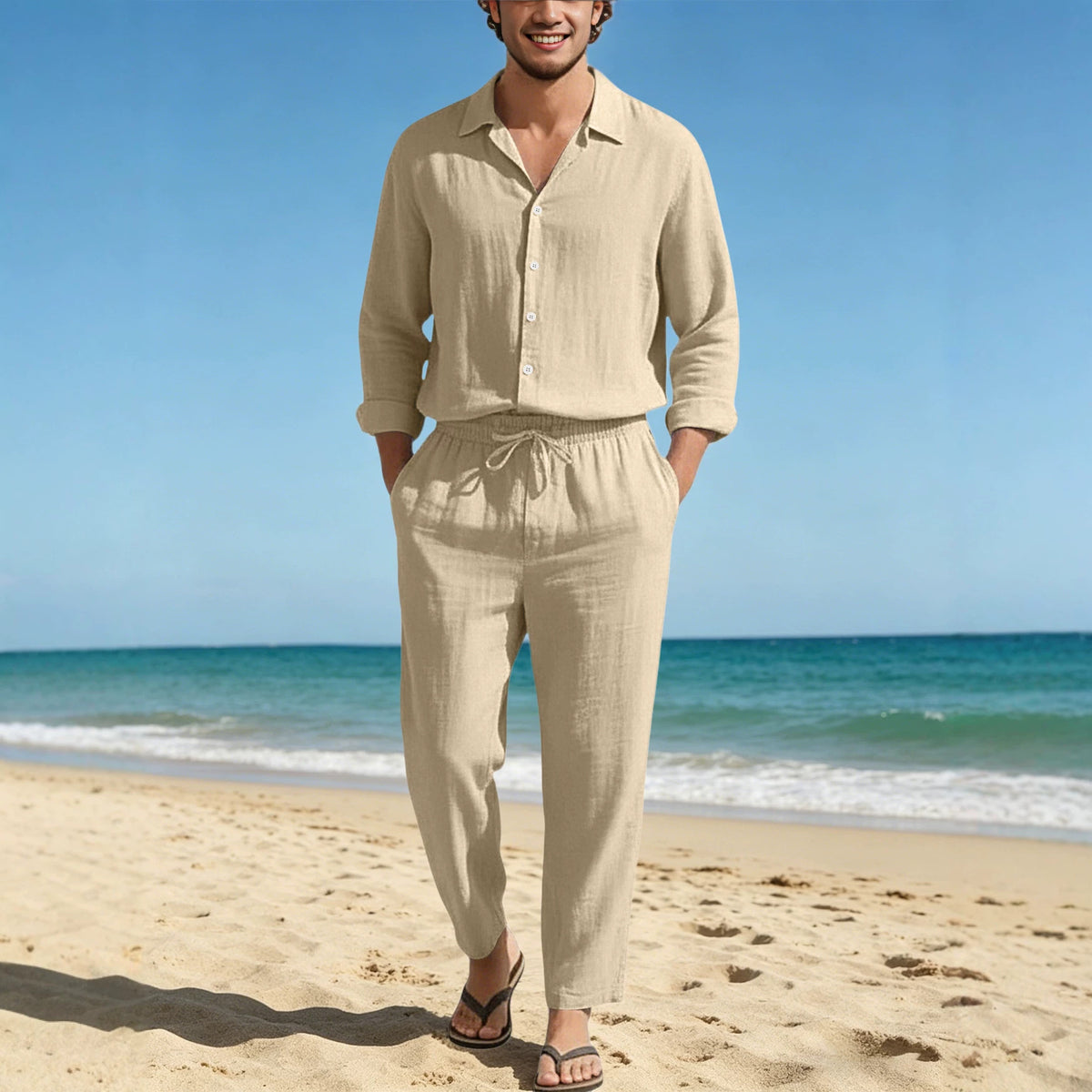 Casual Linen Shirt and Trousers Set