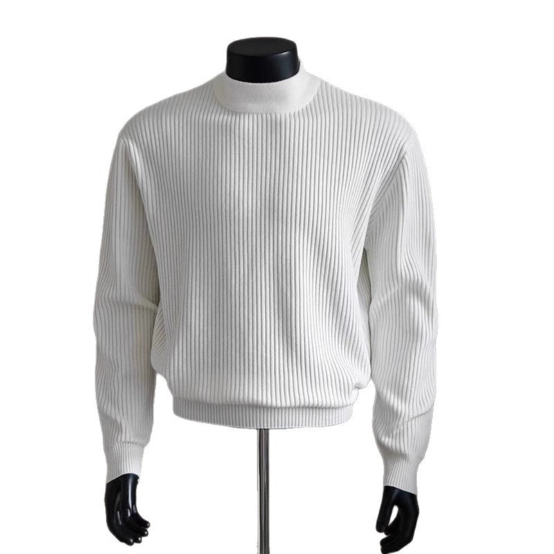 Ribbed Knitted Half High Collar Sweater