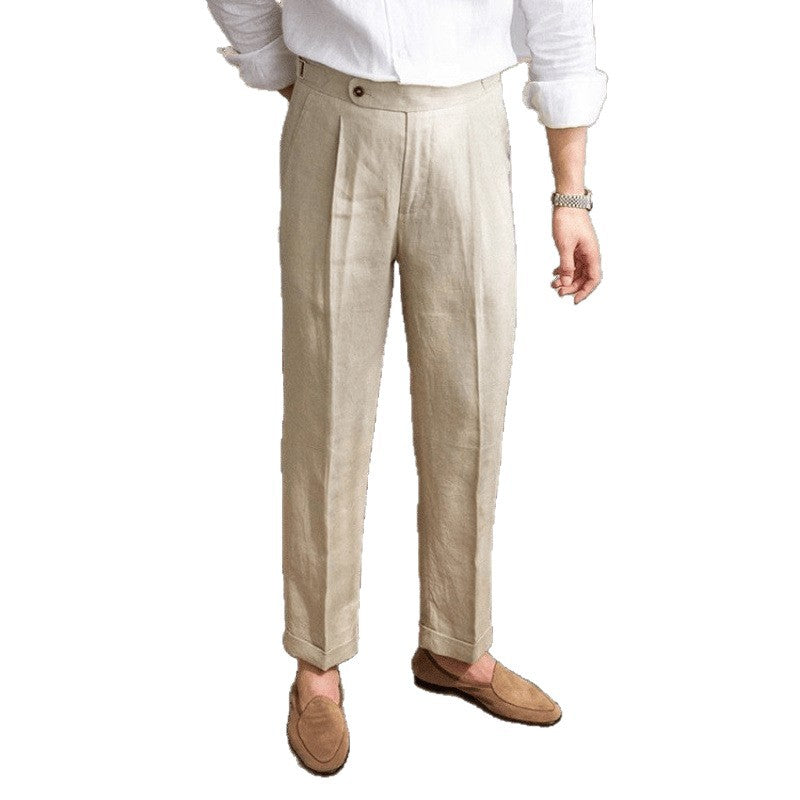 Men's Linen Straight High-Waisted Casual Pants | PolarNut