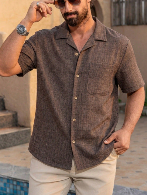 Linen Cuban Collar Short Sleeve Shirt