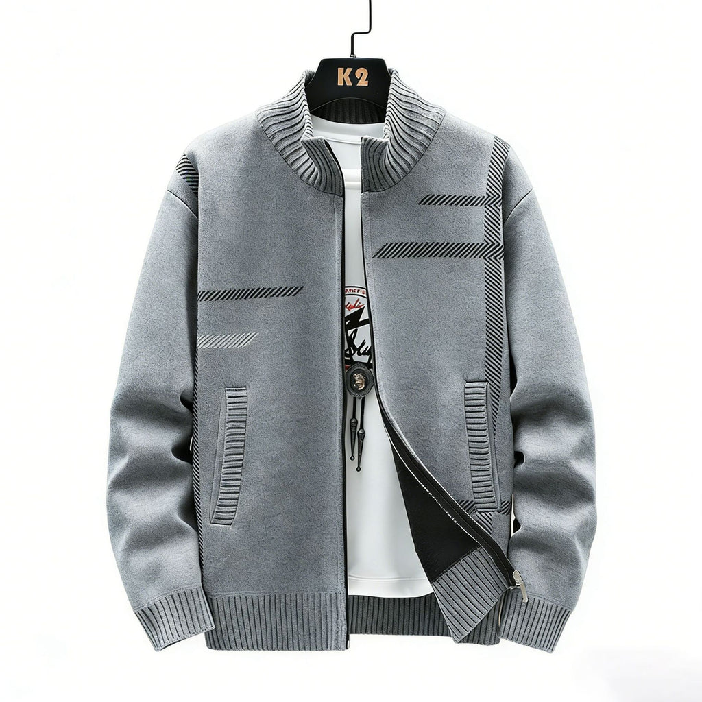 Men's Fleece Lined Stand Collar Cardigan Sweater