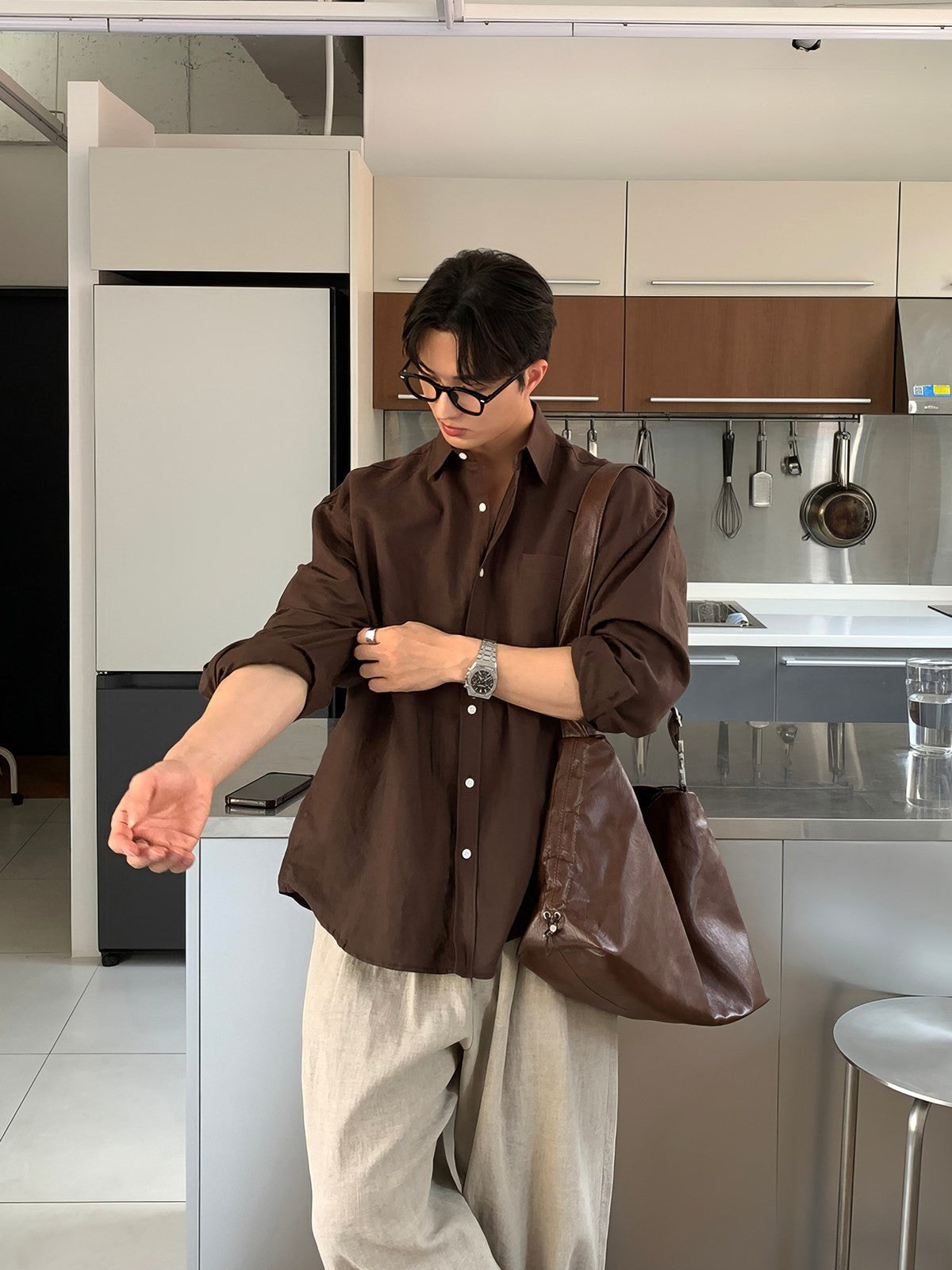 Brown long-sleeve shirt