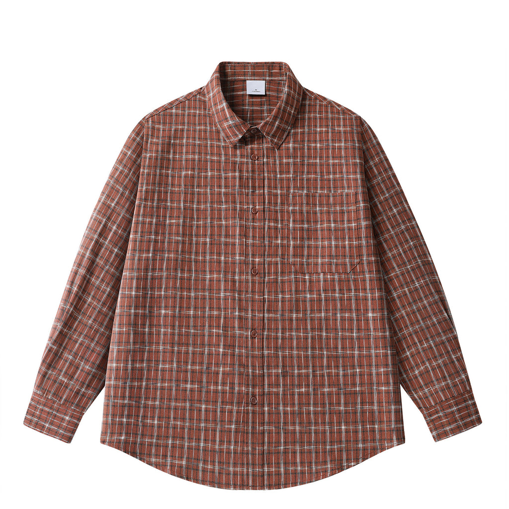 Wide-cut washed check shirt