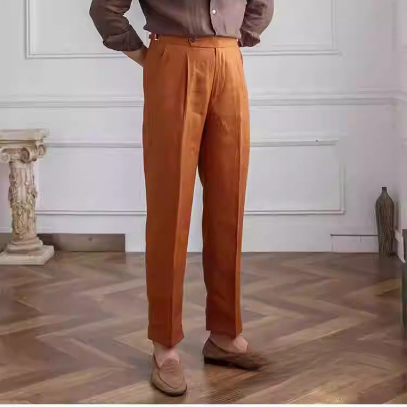 Men's Linen Straight High-Waisted Casual Pants | PolarNut