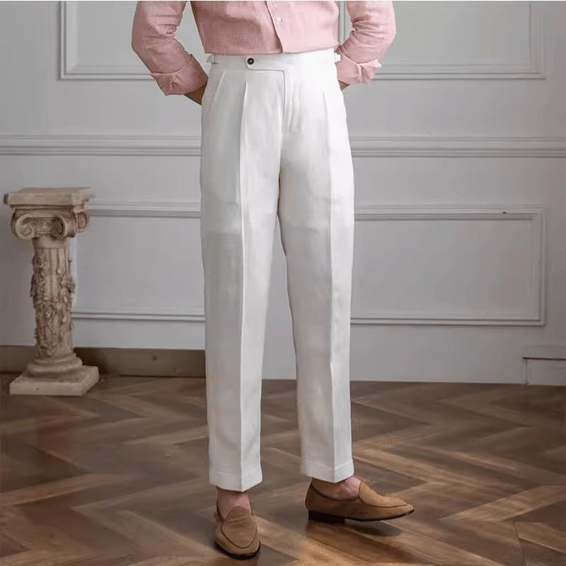Men's Linen Straight High-Waisted Casual Pants | PolarNut