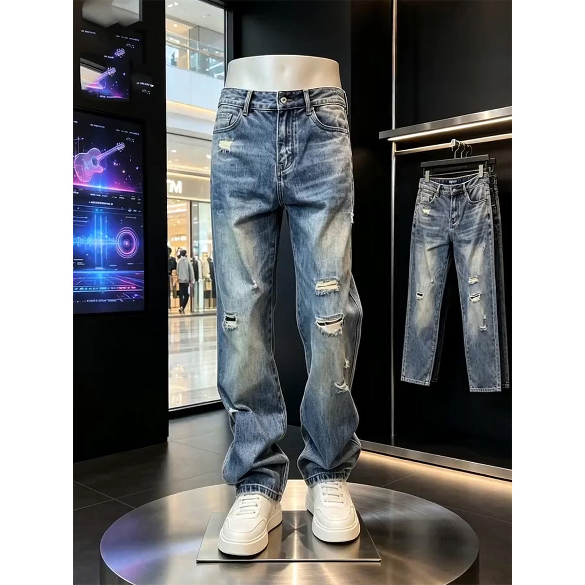 Slim-Fit Ripped Denim Pants | PolarNut