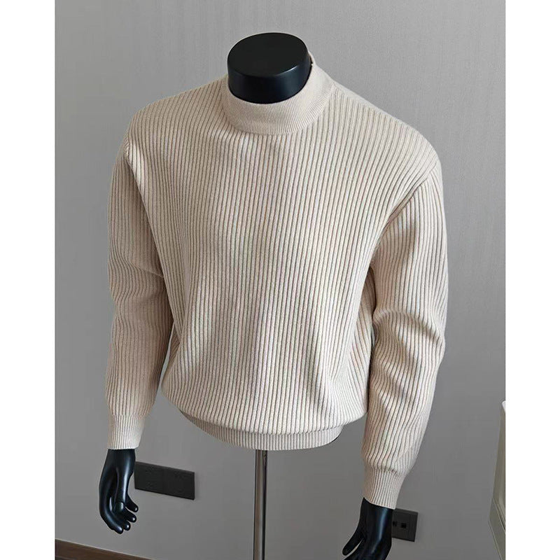 Ribbed Knitted Half High Collar Sweater