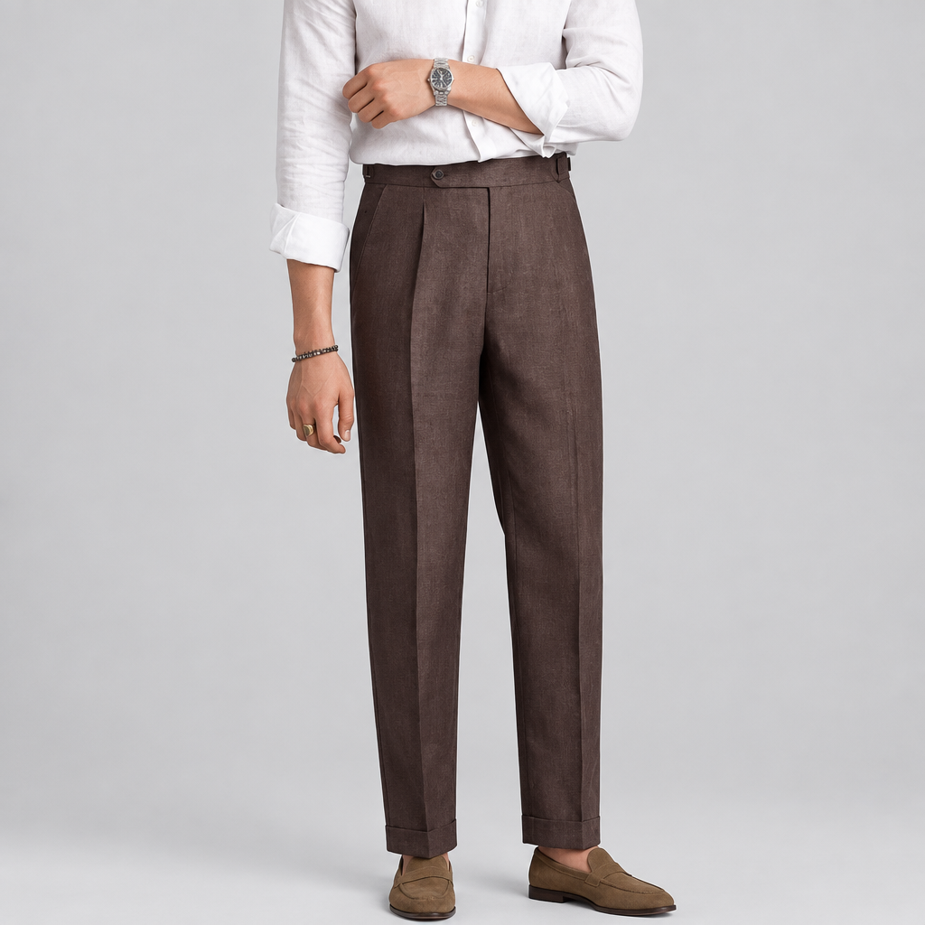 Men's Linen Straight High-Waisted Casual Pants | PolarNut