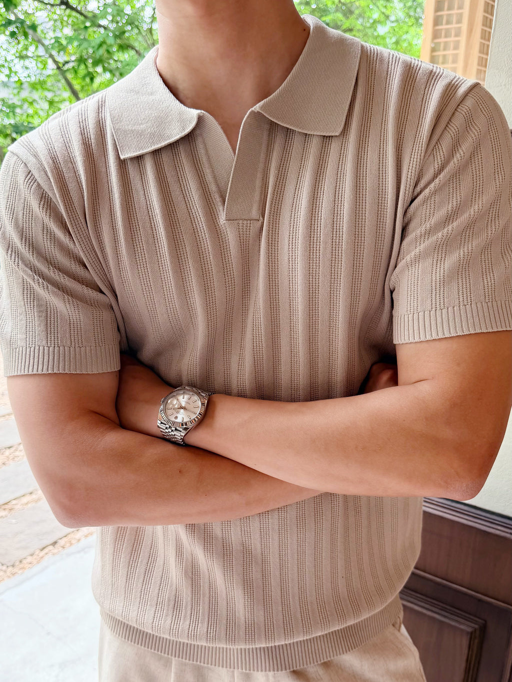 Textured Knitted Polo Shirt